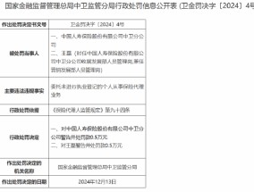 中国人寿中卫分公司被罚0.5万元：委托未进行执业登记的个人从事保险代理业务